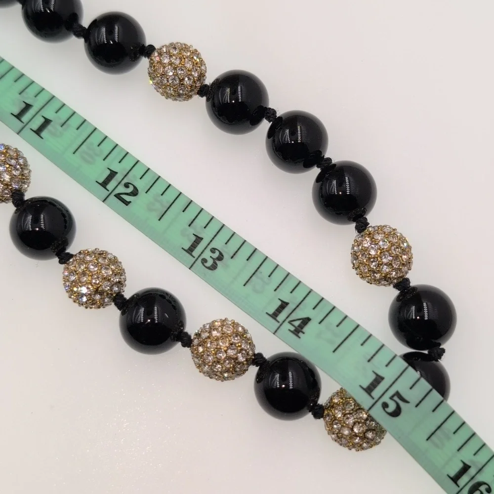 J. Crew Elegant Glass Black and Gold Beaded Necklace